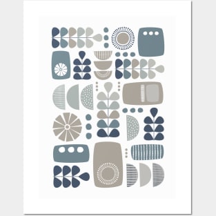 Retro Mid Century Modern in Navy, Grey and Neutral Tones Posters and Art